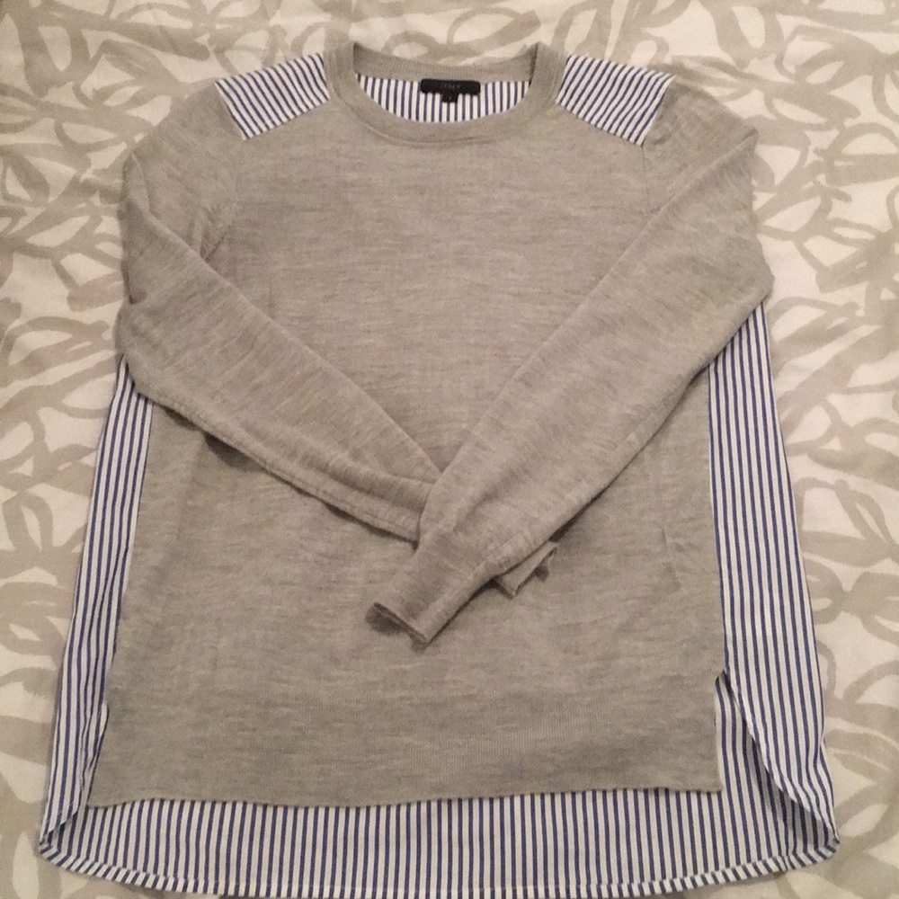 J Crew grey + blue and white sweater
